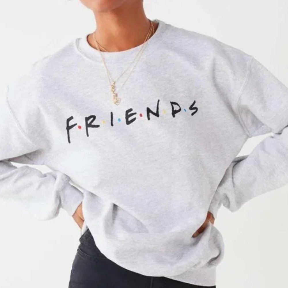 FRIENDS Logo Women’s Long Sleeve Crewneck Pullover Sweater Sweatshirt Gray Small